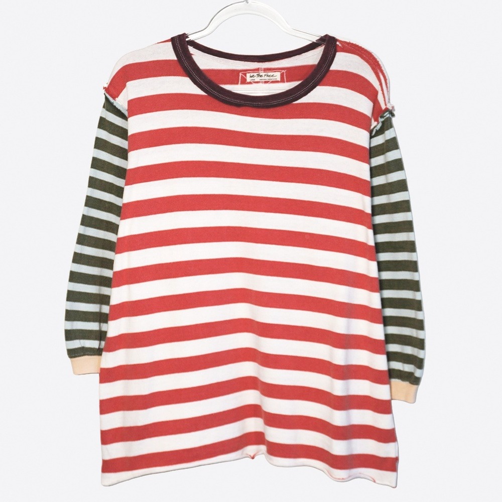 Free People We The Free Sawyer Striped Thermal Tee Plus Size 1X XL Boho Grunge - Picture 2 of 8